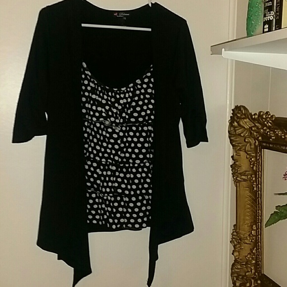 Black cardi top with white polka dots