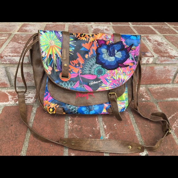 Multicolored brown satchel