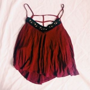 Dark Red w/ Floral Tank