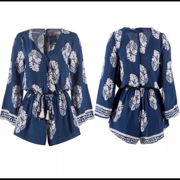 Boho Loose Leaf-print Jumpsuit Romper - Picture 2 of 4