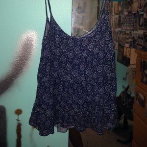 blue flower print flowy top