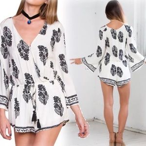 Boho Leaf-print Jumpsuit Romper