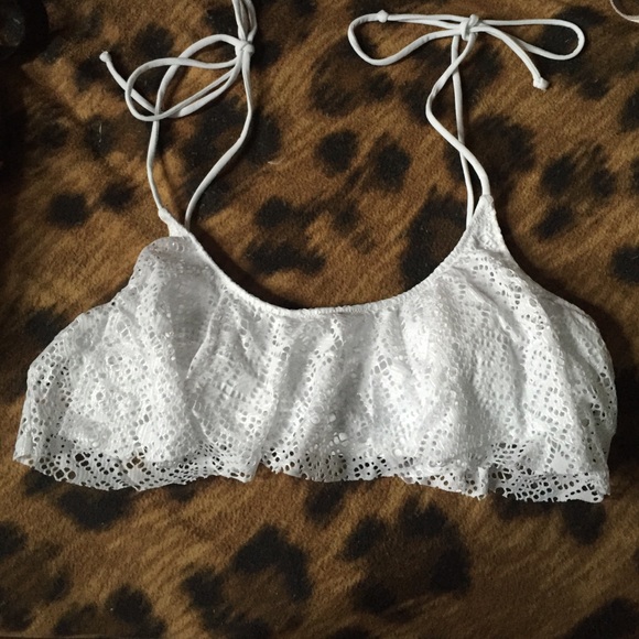 PINK white lace bikini top