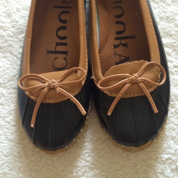 Rain flats, rubber material slip ons