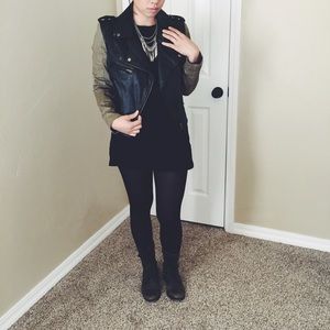 Mixed material black and green jacket