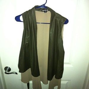 Army green faux leather vest with belt