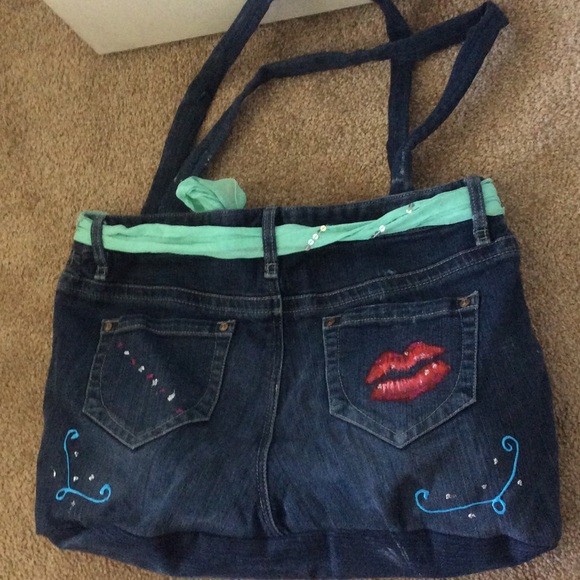 OOAK handmade denim purse painted artistic unique - Picture 2 of 4