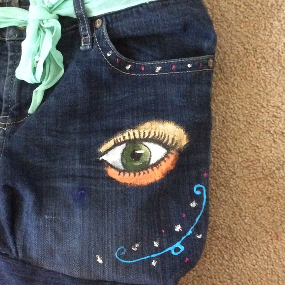 OOAK handmade denim purse painted artistic unique - Picture 4 of 4