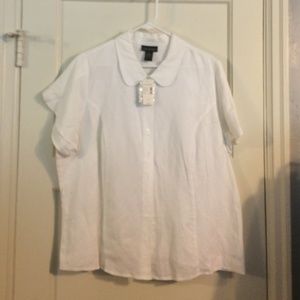 Lane Bryant white linen button up top