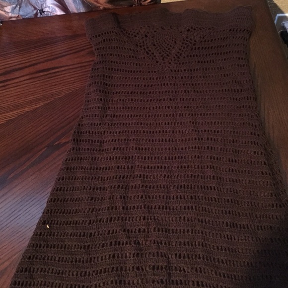 Beautiful crochet long brown strapless dress.