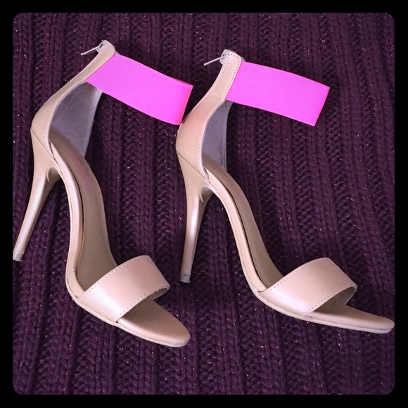 Tan open toe heels