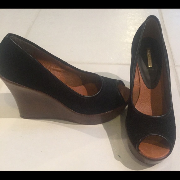 Michael Antonio black velour wedges, Velour in2016