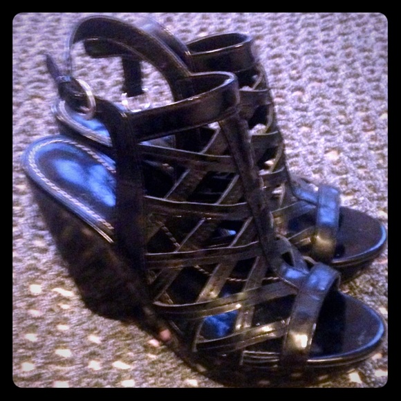 Linea Paolo Shoes - Black Wedge Gladiator Sandals