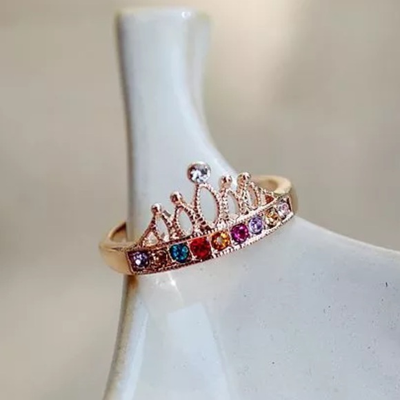 Jewelry - On Sale! Colorful Crystal Gold Filled Crown Ring