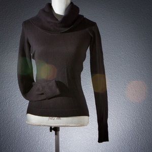 Cowl Neck Sweater, ribbed collar. Solid black.