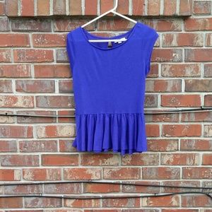 Very thin, soft, royal blue peplum top