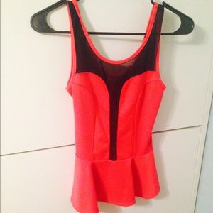 Deep red-orange mesh peplum