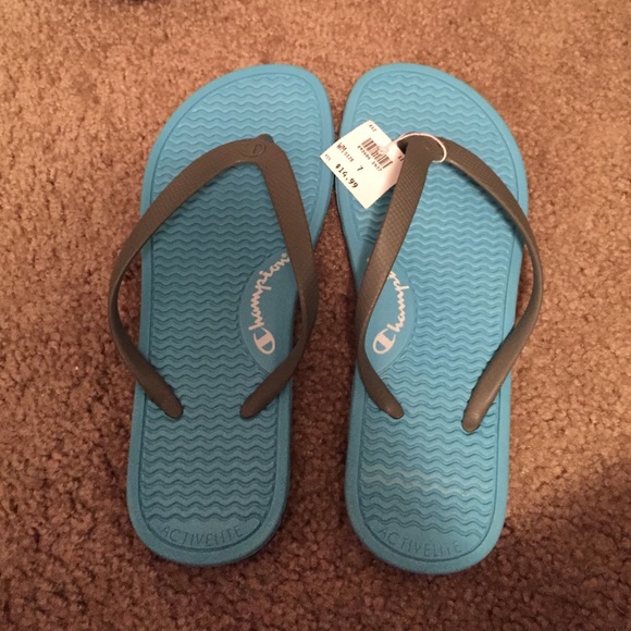 Champion flip flops Aqua and gray
