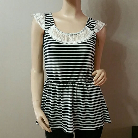 Cute Black/white Stripe top with crochet details.