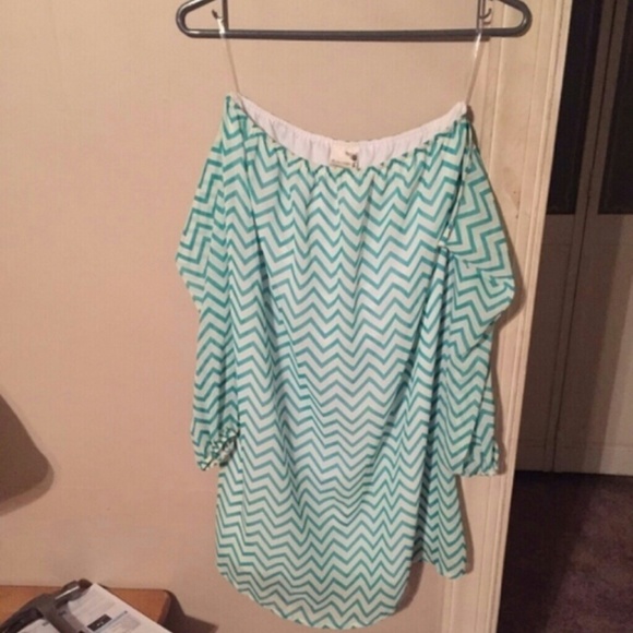 Turquiose and white chevron dress