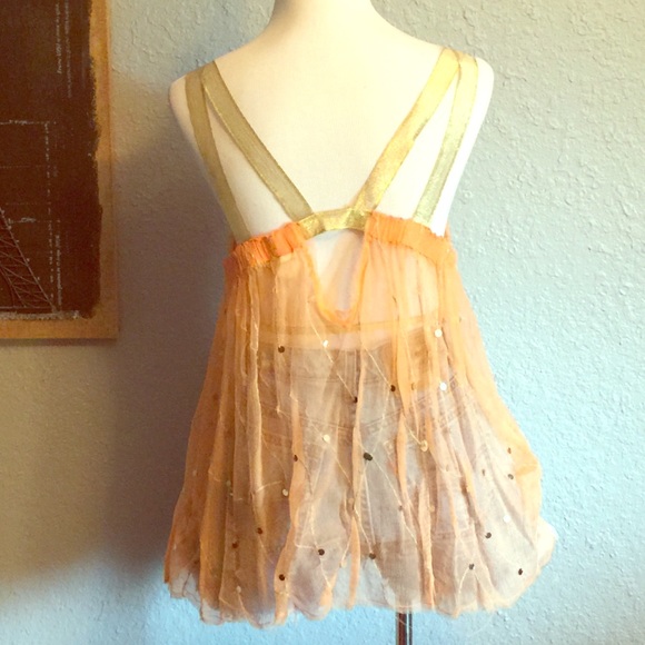 Free People Tops - Festival top. Gold and orange sheer top Free People Tops - Festival top. Gold and orange sheer top
