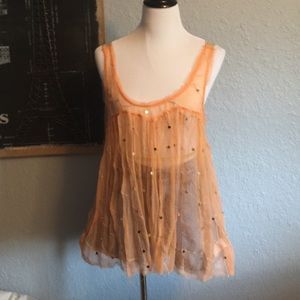 Free People Tops - Festival top. Gold and orange sheer top Free People Tops - Festival top. Gold and orange sheer top