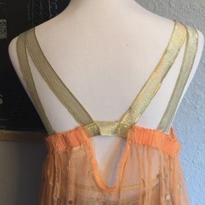 Free People Tops - Festival top. Gold and orange sheer top Free People Tops - Festival top. Gold and orange sheer top