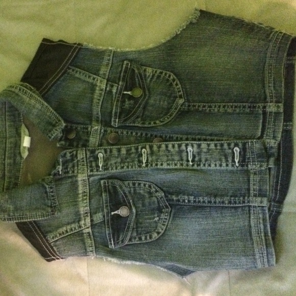 Denim vest with faux leather