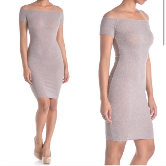 🎉HP 6/20🎉MERONY off shoulder ribbed ️DRESS-STONE - Picture 3 of 4