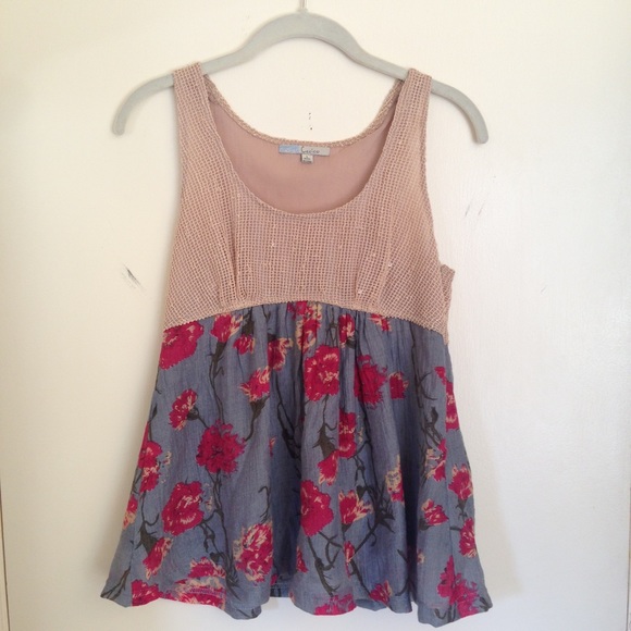 Tan & Blue/Red Floral Tank Top