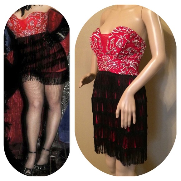 B. Darlin Dresses & Skirts - Sexy red black flapper fringe rhinestone dress