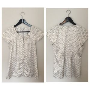 Cream, Grey & Tan Print Top - Banana Republic (M)