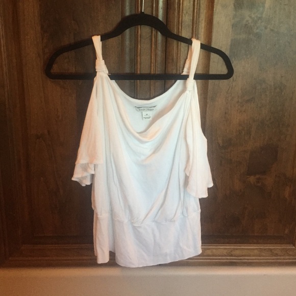 White open shoulder with flutter sleeve top