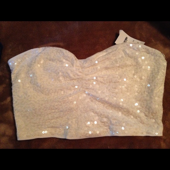 Express white sequence tube top sz medium