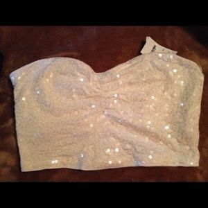 Express white sequence tube top sz medium