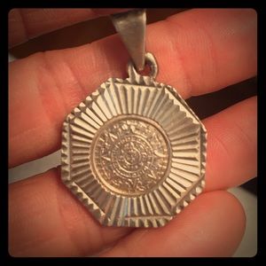Silver Aztec Sun Calendar Pendant
