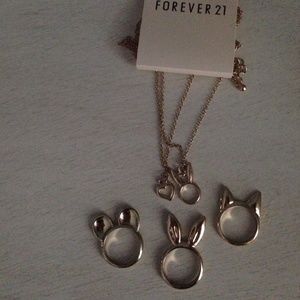 F21 rings with ears and matching necklace
