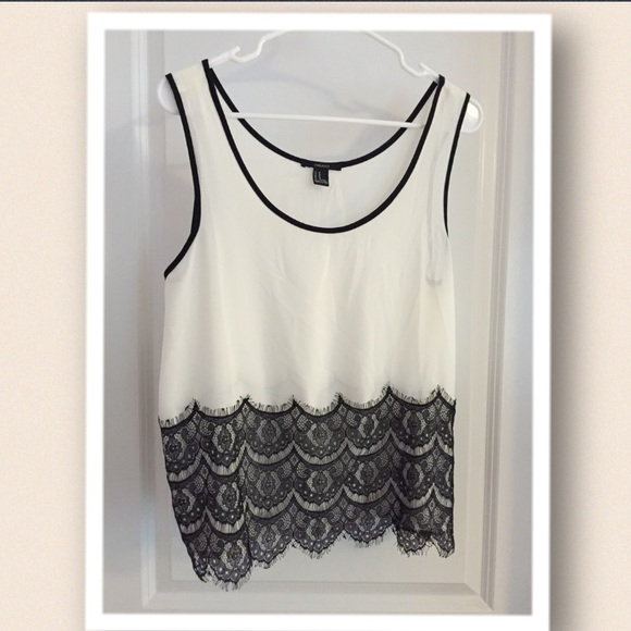 Black and white lace detailed tank.