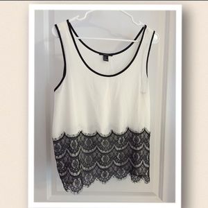 Black and white lace detailed tank.