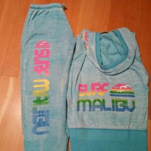 Turquoise burnout sweat set "Surf Malibu"