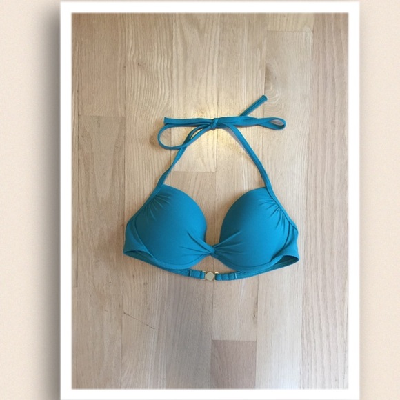 Teal Victoria's Secret push-up swim top.