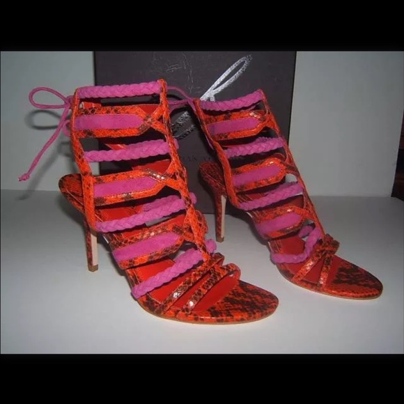 New Brian Atwood 6.5 sexy cage pink heels shoes