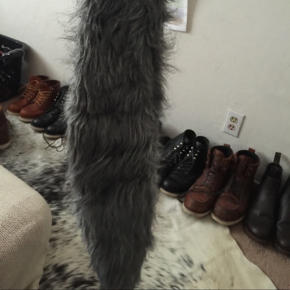 Long fuzzy grey tail