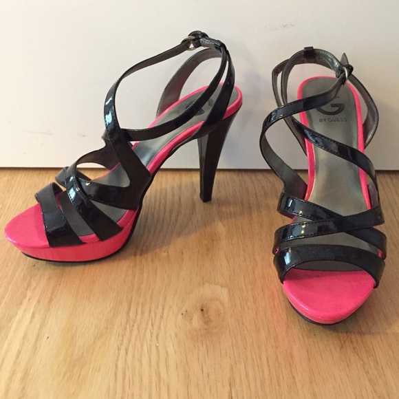 Guess. Black and pink platform heels.