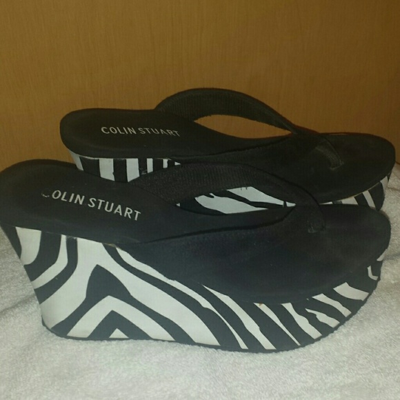 High wedge zebra flip flop