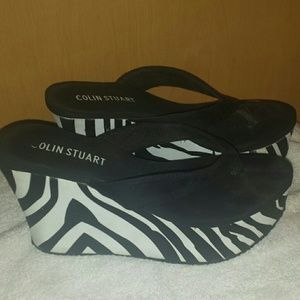 High wedge zebra flip flop