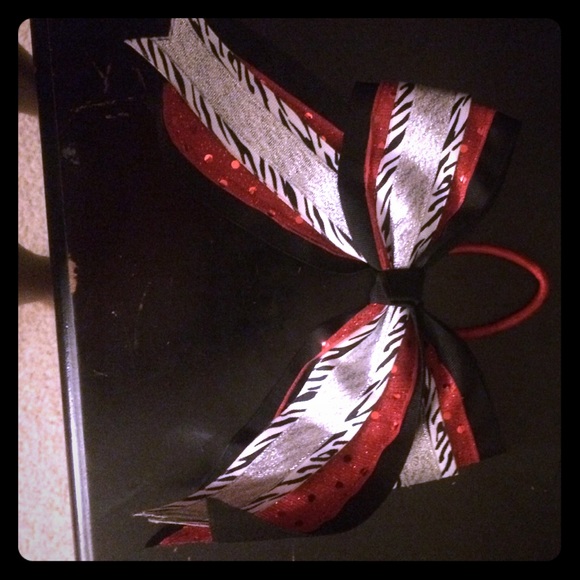 Red white and  silver zebra cheer bow