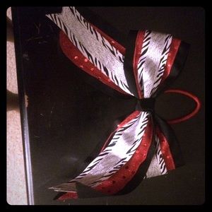 Red white and  silver zebra cheer bow