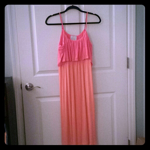 Melon and coral dress