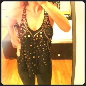 Gold sequined black racerback top